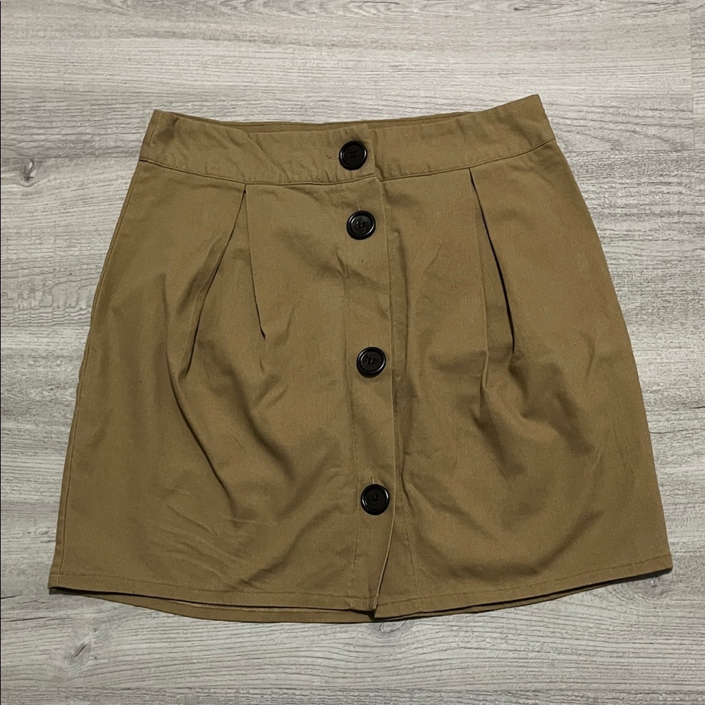 Say What? Tan Button-Front Mini Skirt